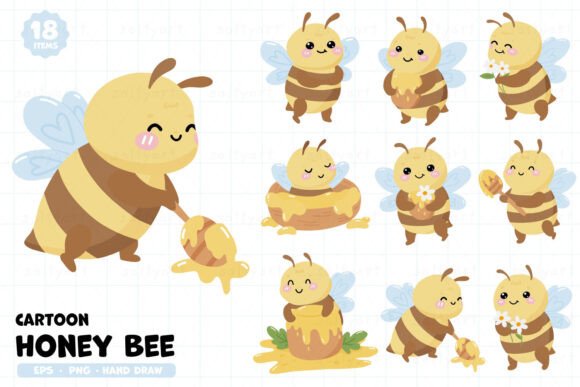 Download Cute Honey Bee Kawaii Bee Cartoon - Honey Collection