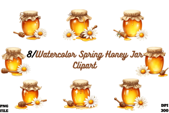 Download Watercolor Spring Honey Jar Clipart - Honey Collection