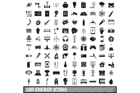 Download 100 Energy Icons Set, Simple Style - Simple style Collection