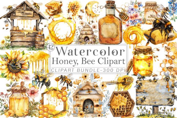 Download Watercolor Honey, Bee Clipart - Honey Collection