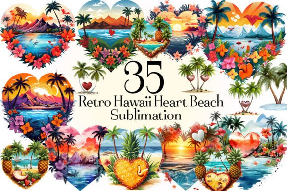 Download Retro Hawaii Heart Beach Sublimation - Premium Resources