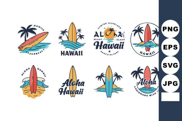 Download Hawaii Surfboard and Palm Tree Vector Ic - Premium Resources