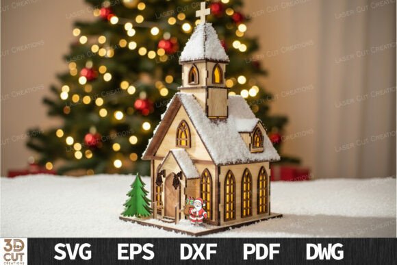 Download Christmas Wooden Church 3D SVG Laser Cut - Svg Collection