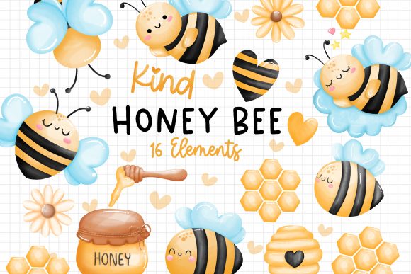 Download Watercolor Honey Bee Clipart Bundle - Honey Collection
